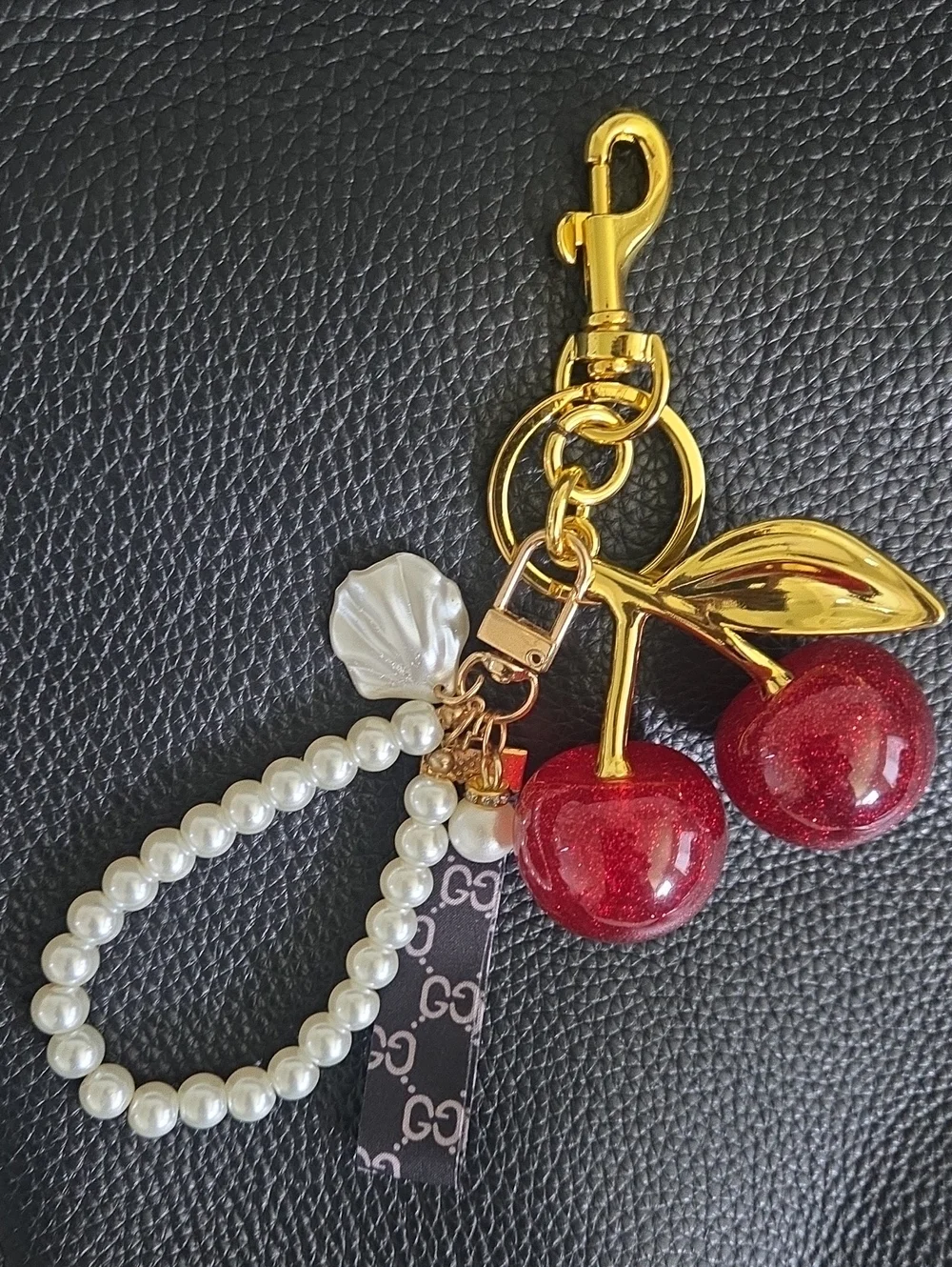 Gold Cherry Pearl Charm/Keychain